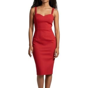 Vintage Red Sheath Mini Dress Womens Sz XS Chain Loop Strap Valentines Day Sexy